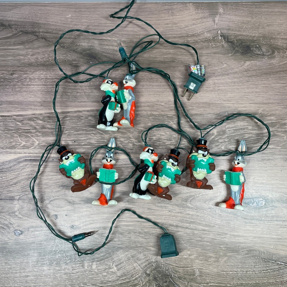 Vintage 1997 Looney Tunes Bugs Bunny Taz Sylvester Christmas Lights Set of 8
